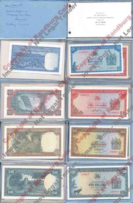 *#* FREE SHIPPING - Rhodesia Full Set of 1st Issue Notes all numbered 000013 *#*