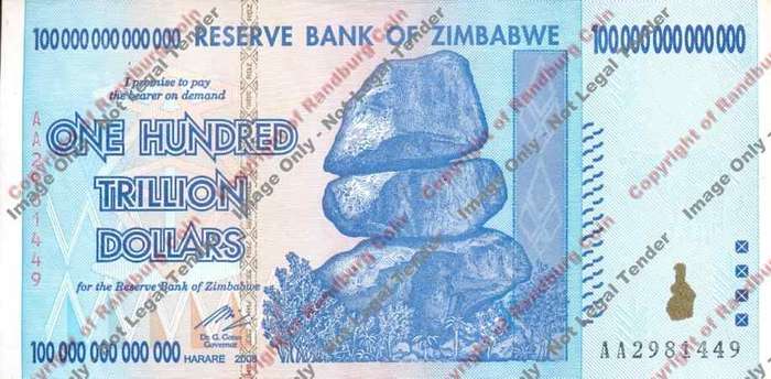 *#* Zimbabwe - UNC - One Hundred Trillion Dollars Note *#*