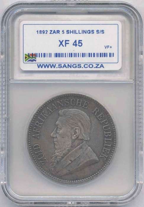 *#* 1892 FIVE SHILLING SINGLE SHAFT SANGS SLABBED XF 45 *#*
