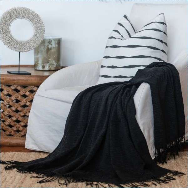 Chenille Plain Throw 130cm x 180cm-Black