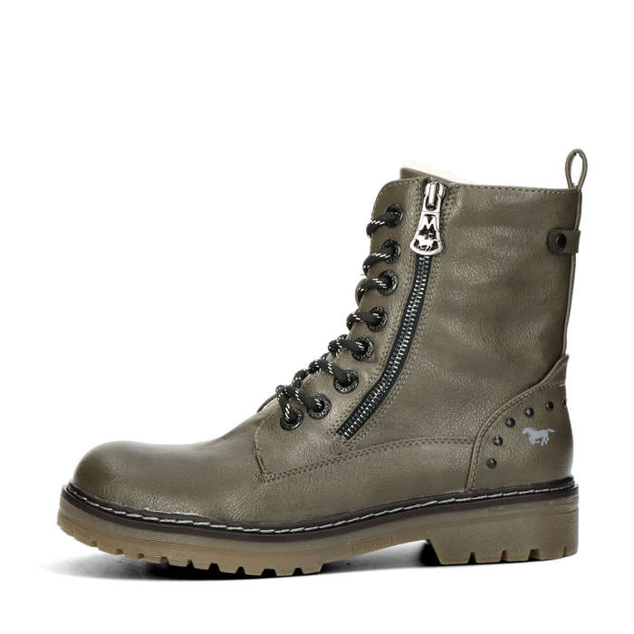 Mustang women's stylish zipped ankle boots - olive