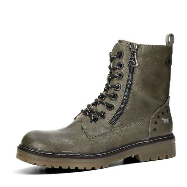 Mustang women's stylish zipped ankle boots - olive