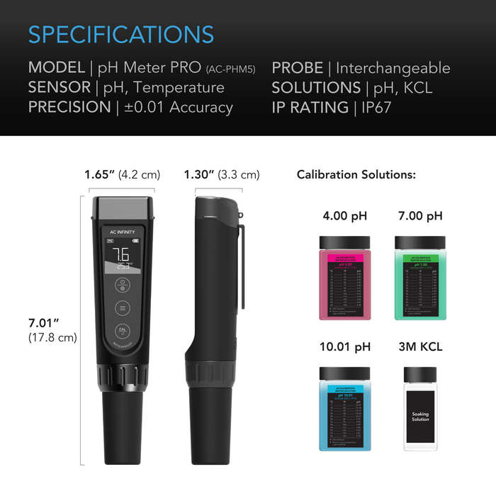AC INFINITY - PH METER PRO, INTERCHANGEABLE PROBE
