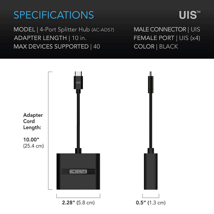 AC INFINITY UIS Splitter Hub 4-Port, Adapter Dongle for Shared Programming