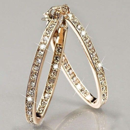 Rhinestone Design Gold Circle Detail Earrings
