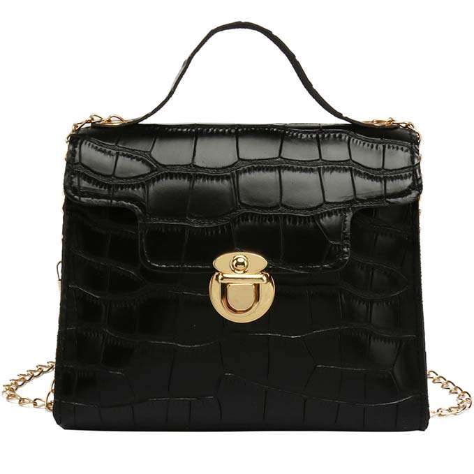 Black Chains PU Pushlock Shoulder Bag
