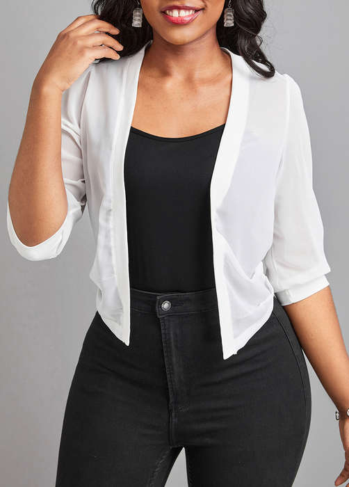 Lightweight White Open Front Half Sleeve Coat
