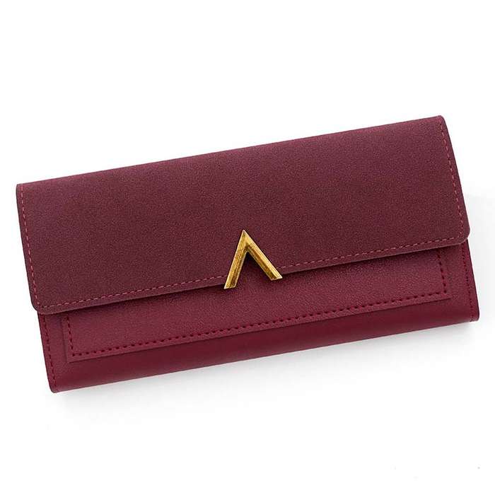 Deep Red Metal Ring Detail Hasp Wallet