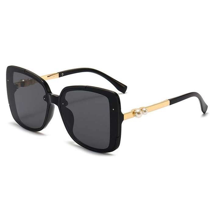 Black Plastic Detail Geometric Pattern Sunglasses