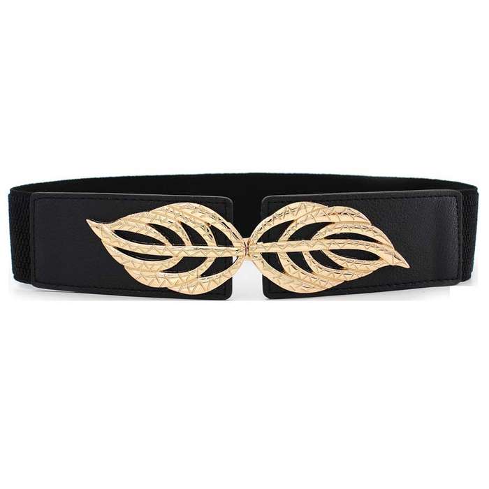 Leaf Design Black Faux Leather Belt