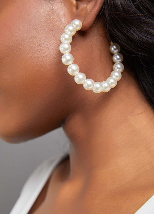 Pearl Design Gold Round Detail Earrings