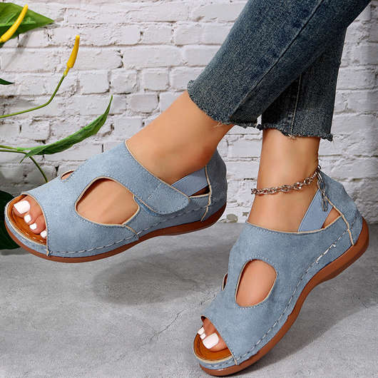 Blue Low Heel Peep Toe Sandals