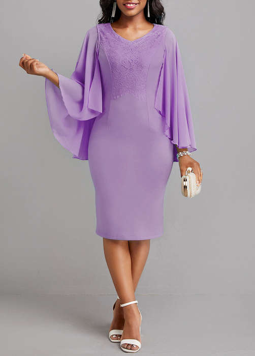 Patchwork Neon Violet V Neck Bodycon Dress