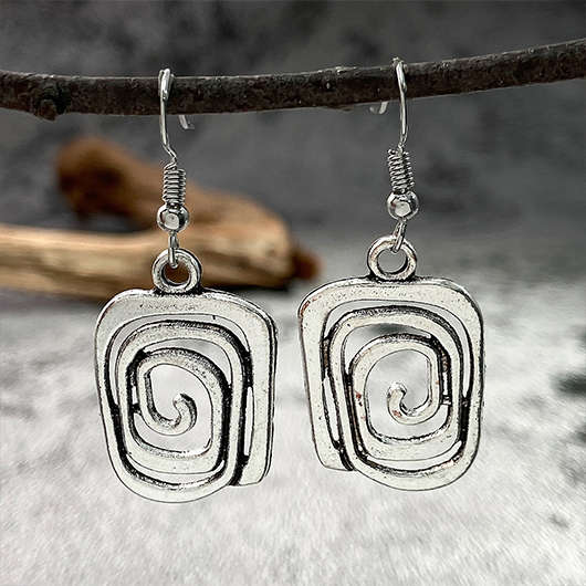 Geometric Square Design Silver Alloy Earrings