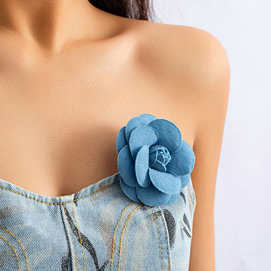 Rose Stereoscopic Flowers Design Dusty Blue Brooch