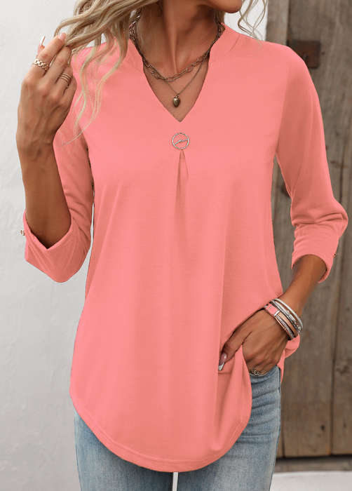 Circular Ring Pink Split Neck T Shirt