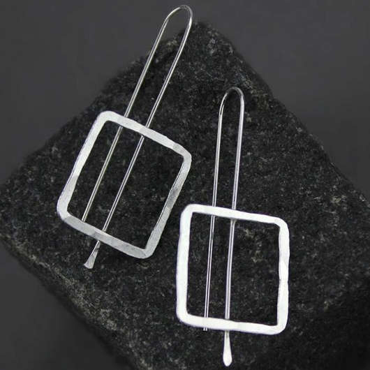 Square Alloy Detail Silvery White Earrings
