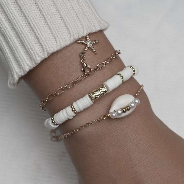 Starfish Detail Gold Metal Bracelet Set
