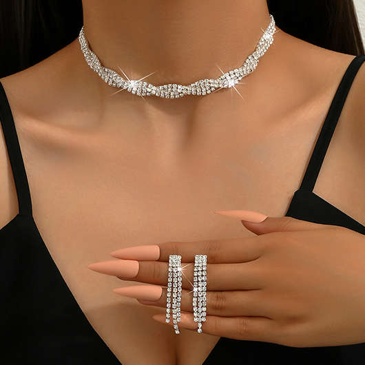 Silvery White Copper Necklace and Earrings