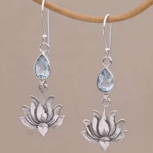 Floral Design Waterdrop Silvery White Earrings
