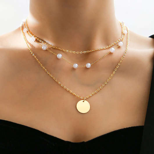 Round Gold Alloy Detail Patchwork Necklace