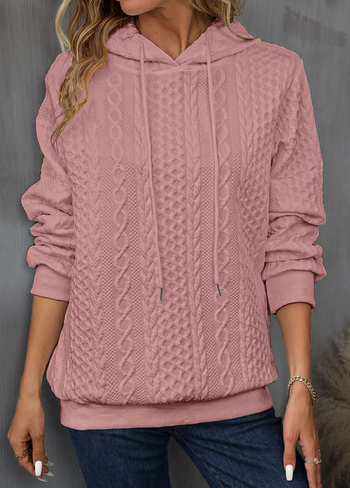 Drawstring Patchwork Pink Long Sleeve Hoodie