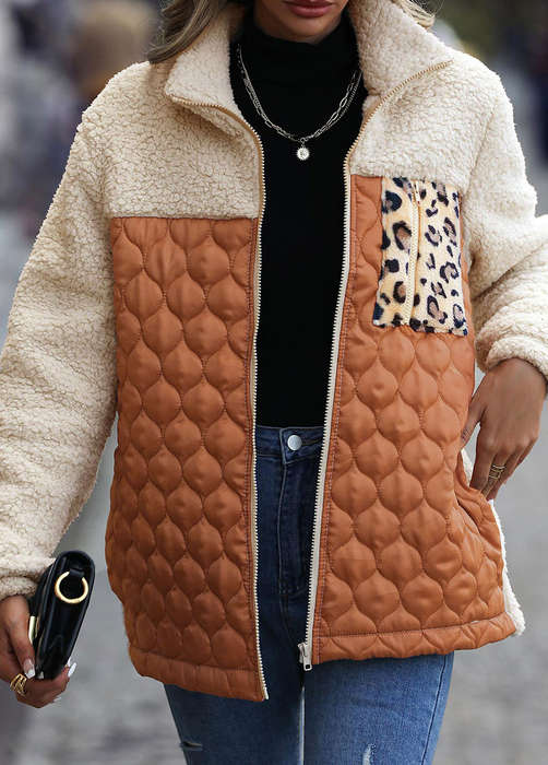 Pocket Orange Turn Down Collar Long Sleeve Coat