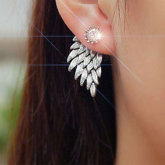 Rhinestone Leather Design Silvery White Alloy Earrings