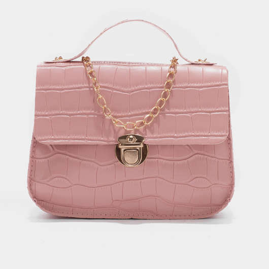 Pink Chains Crocodile Print Magnetic Crossbody Bag