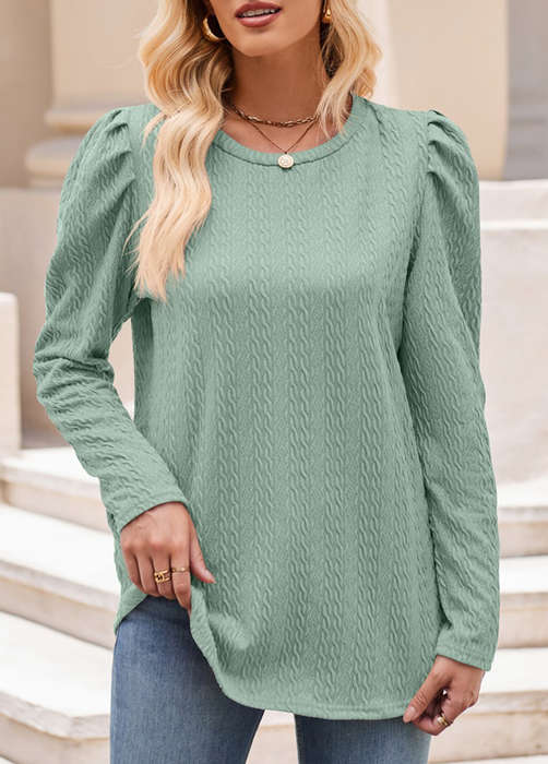 Ruched Round Neck Long Sleeve T Shirt