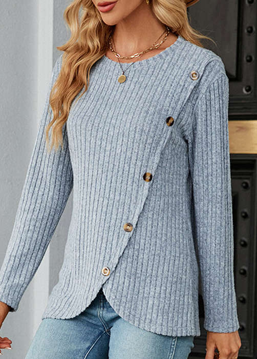 Dusty Blue Long Sleeve Split T Shirt