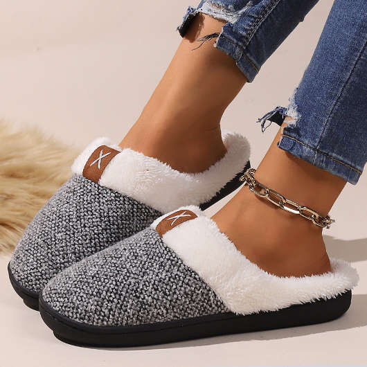 Dark Grey Falt Closed Toe Slippers