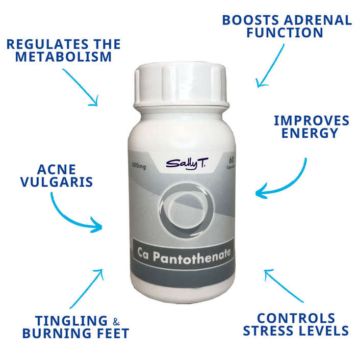 Sally T. Ca Pantothenate  300mg/capsule - 60 Capsules. Vitamin B5 for Adrenal Gland Support & Skin