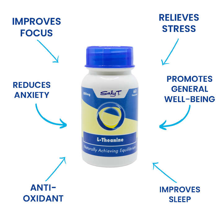 Sally T. L-Theanine 300mg/capsule, 60 Capsules. Anxiety and Brain Health
