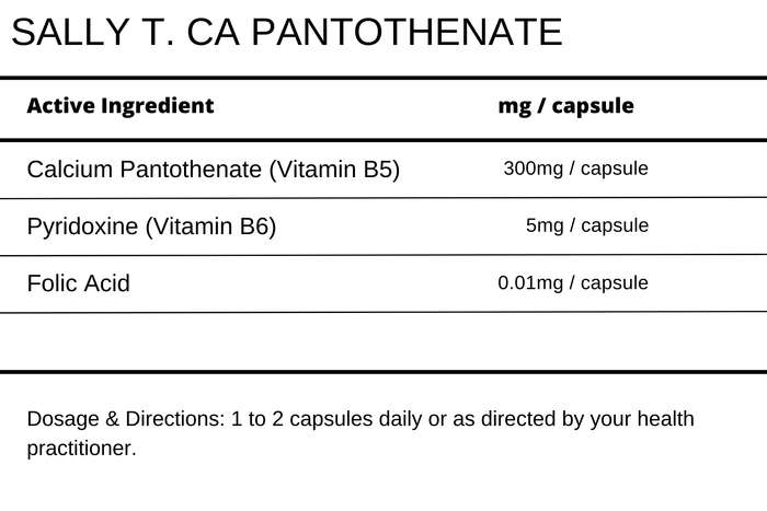 Sally T. Ca Pantothenate  300mg/capsule - 60 Capsules. Vitamin B5 for Adrenal Gland Support & Skin