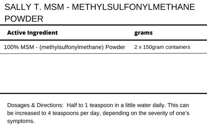 Sally T. MSM 150g Powder x 2 - Airborne Allergies, Joint, Skin, Hair & Nails