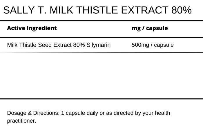Sally T. Milk Thistle Extract 80% 500mg/capsules - 60 Capsules. Liver Health and Detox.