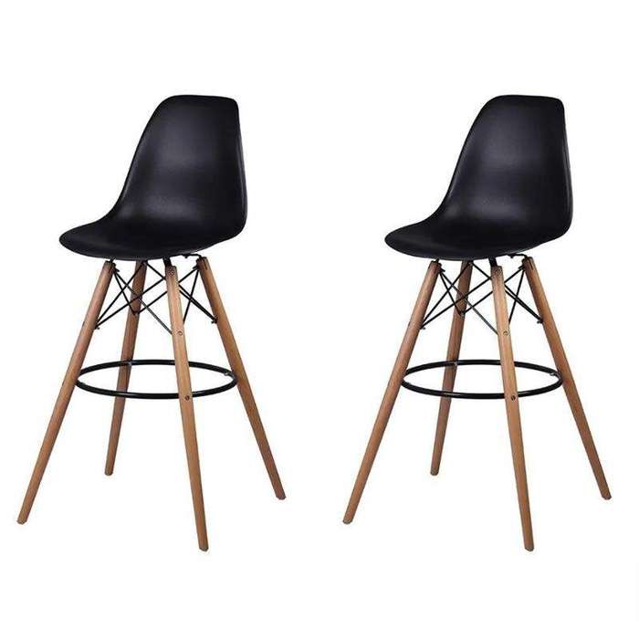 SMTE latest Modern Style Eiffel Chair Counter Bar Stools Set - 2 Pieces - Black with keychain