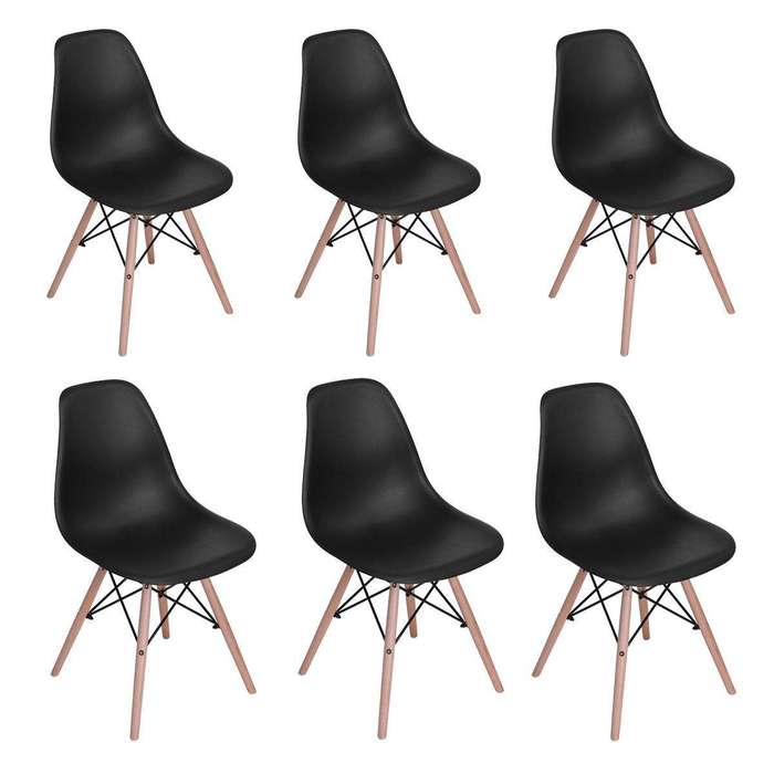 SMTE Global 6 Piece Wood Legs Chairs Black with keychain