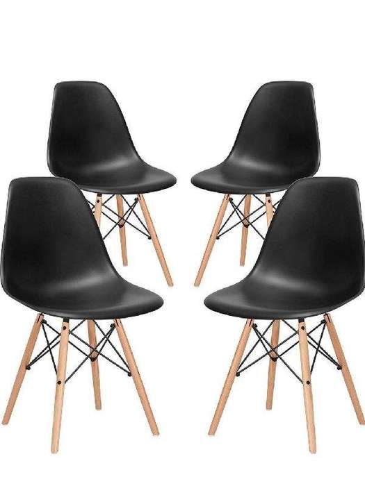 SMTE Global 4 Piece Wood Legs Chairs - Black with keychain