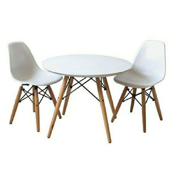 SMTE Dinning Wooden Leg Table With 2 Chairs White with keychain