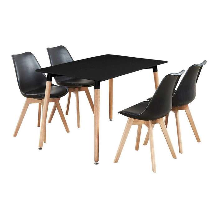 SMTE Dining Suite / Set - Dining Table with Four Padded Chairs - Black with keychain