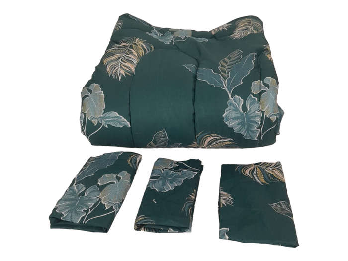 SMTE Bedding -5 Piece Comforter Set - Queen Size- Green with Leafs with keychain