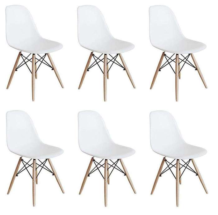SMTE 6 x Wooden Leg White Cafe Chair with keychain