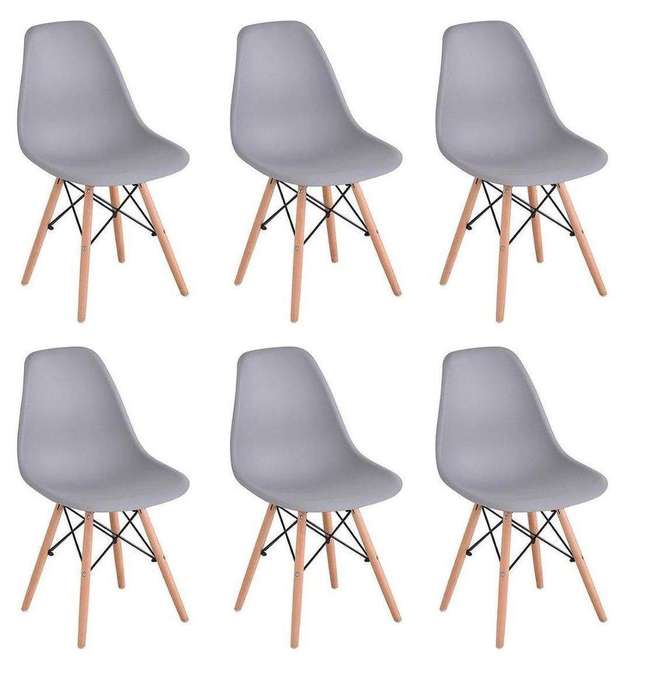 SMTE 6 Piece Grey Dining Wood Legs Chairs with keychain
