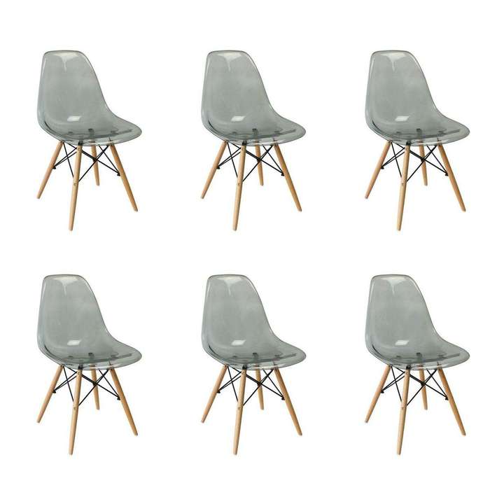 SMTE 6 Pcs Of Multifunctional Modern Design Transparent Eames Chairs Set - Light Black Transparen...