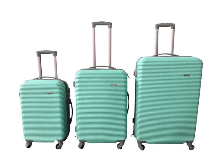 SMTE Daska Hard Outer Shell Travel Luggage Set - 3 Piece - Apple Green with keychain