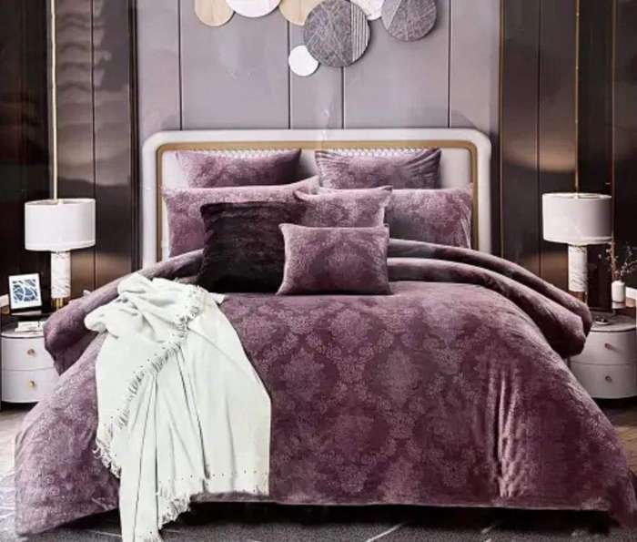Smte - Aliyaset- 8 Piece Velvet Touch King Size Grey Home Bedding Comforter Set with keychain