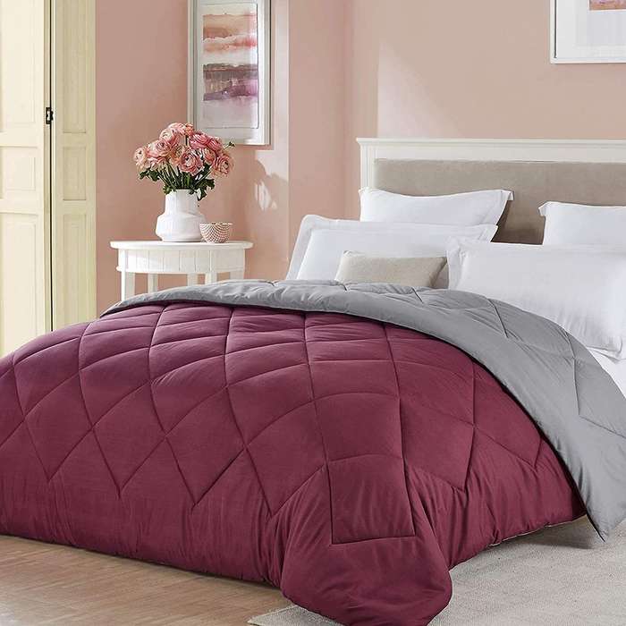 SMTE Reversible Comforter 5 Piece Burgundy/Gray - Double with keychain