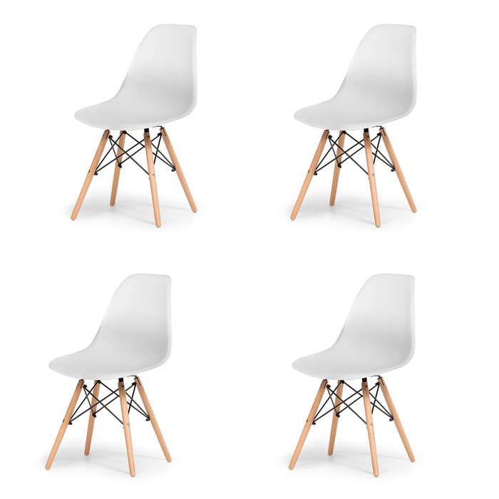 SMTE Pack Of 4 Multi-Use Stylish Design Nordic Eames Chairs Set - White with keychain